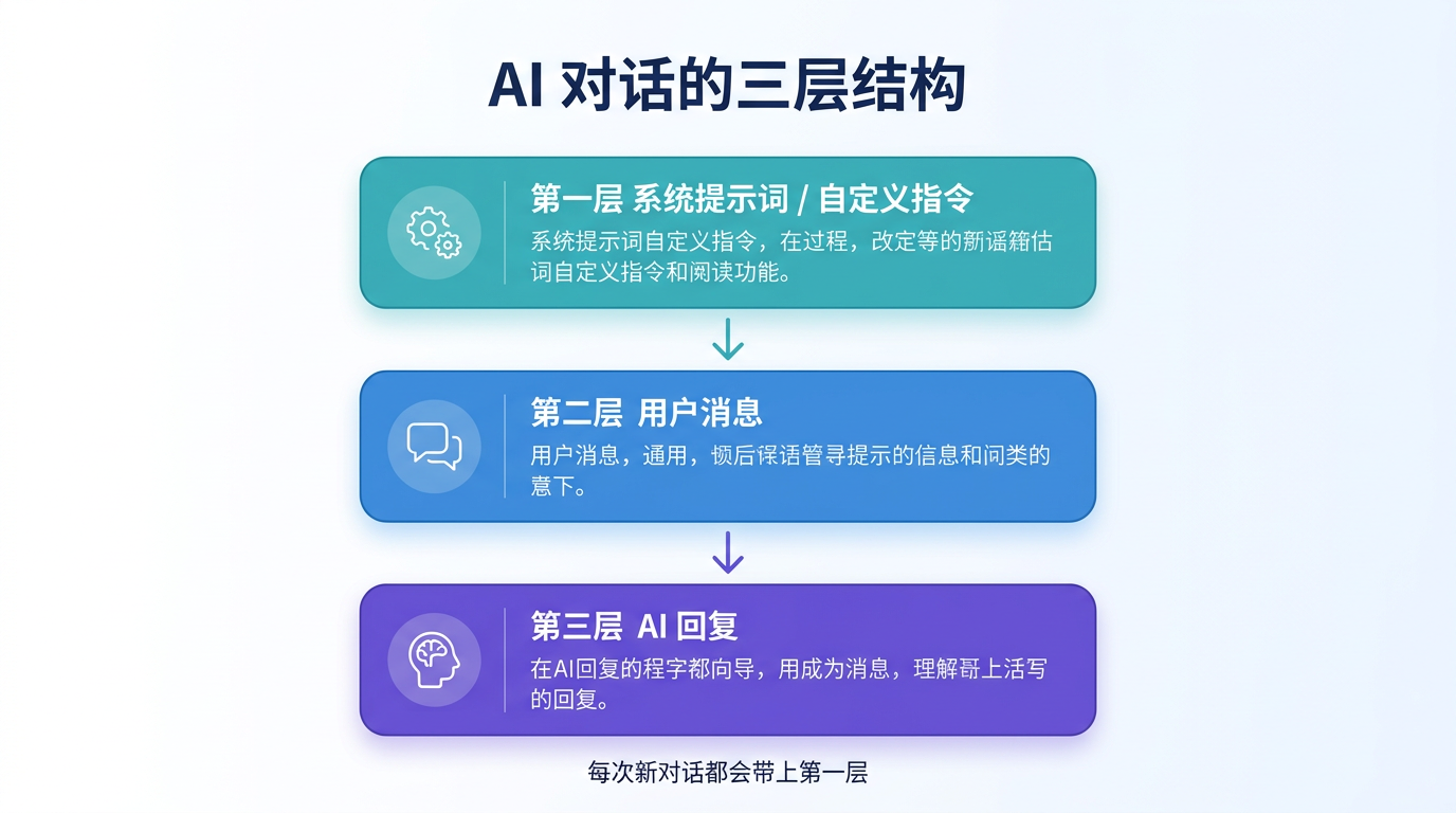 AI 对话的三层结构：系统提示词、用户消息、AI 回复