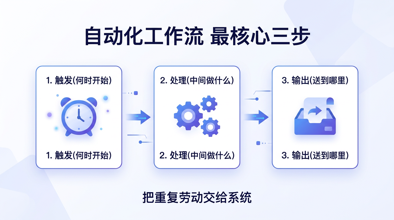 自动化最核心三步：触发—处理—输出